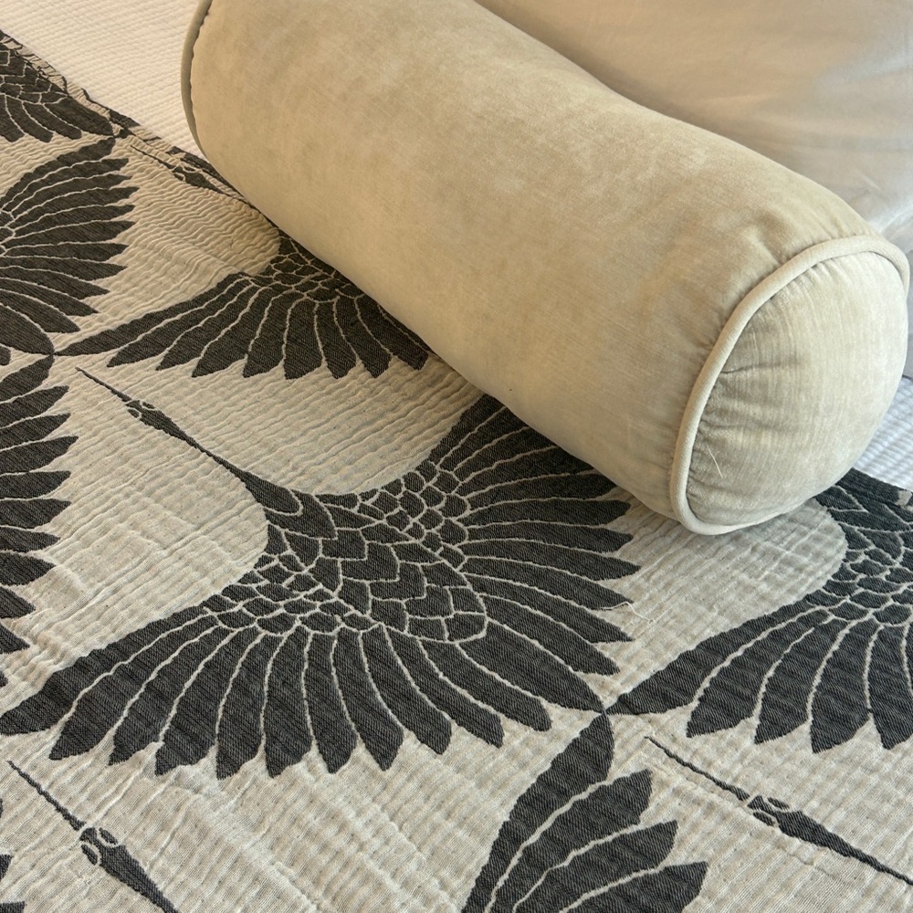 Modern Black + Gray Birds in Flight Cranes Throw Blanket Organic Cotton 2 Side - Picture 9 of 16